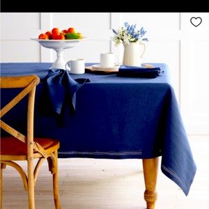 Beautiful Hemstitched Cobalt /Indigo Linen Tablecloth